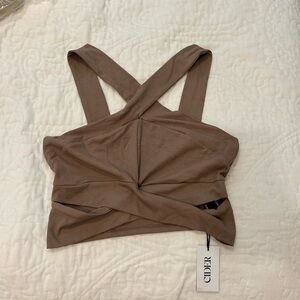 NWT Tan brown Cider Halter Cropped Tank with Cutouts size large